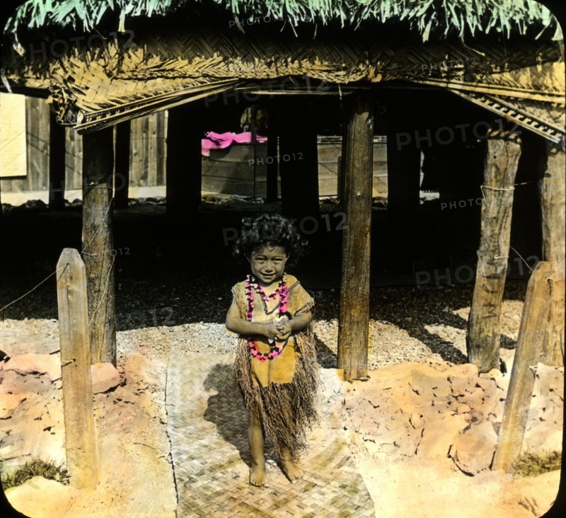 Portrait of Child at Home, Samoa, Magic Lantern Slide, circa 1910