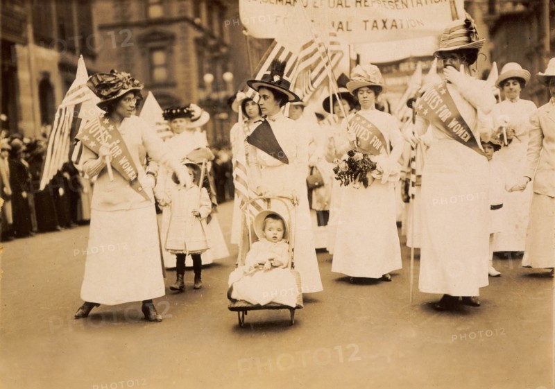 Group of Women and children Marching in Suffragist Parade, New York City, New York, USA, Detroit Publishing Company, 1912
