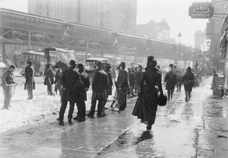 Pedestrians on Street During Blizzard, New York City, New York, USA, Detroit Publishing Company, 1899