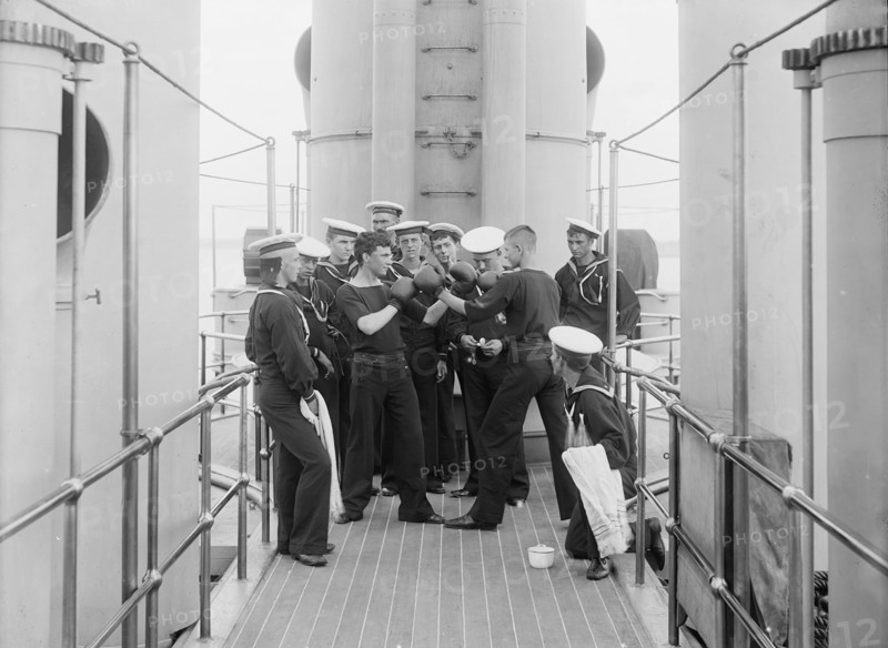 Two Naval Seamen Boxing, U.S.S. Massachusetts, USA, Detroit Publishing Company, 1896