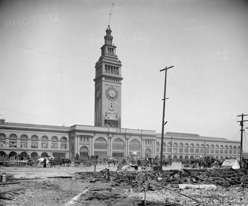 Ferry Building and Ruins after Earthquake, San Francisco, California, USA, Detroit Publishing Company, 1906