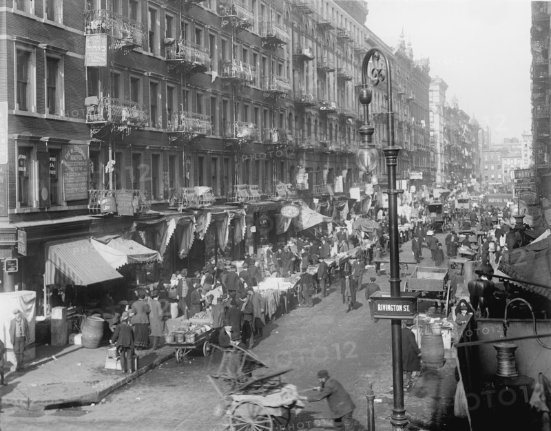 Crowded Street Scene, Jewish Ghetto, Lower East Side at Rivington Street, New York City, New York, USA, Detroit Publishing Company, 1905