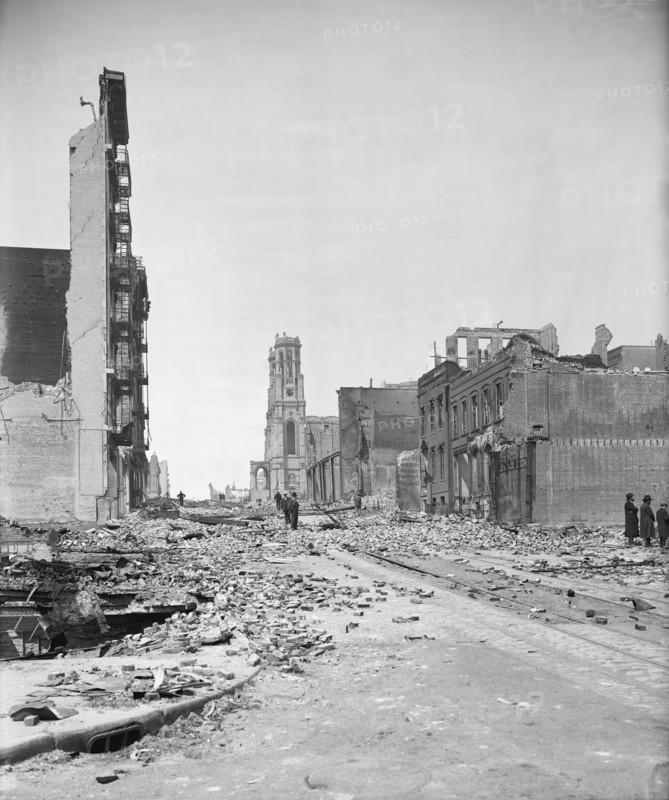 Ruins of Sutter Street up from Grant Avenue after Earthquake, San Francisco, California, USA, Detroit Publishing Company, 1906