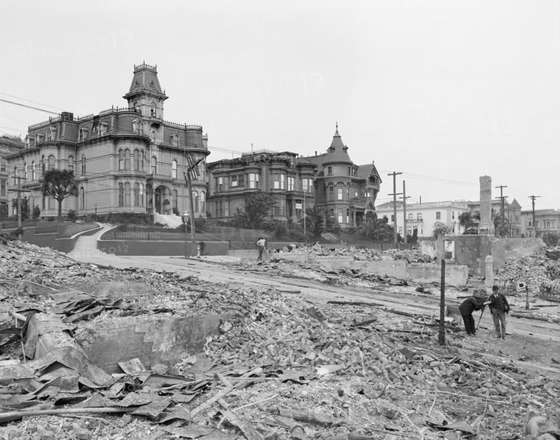 Edge of Burned District at Corner of Franklin and Sacramento Streets, San Francisco, California, USA, Detroit Publishing Company, 1906