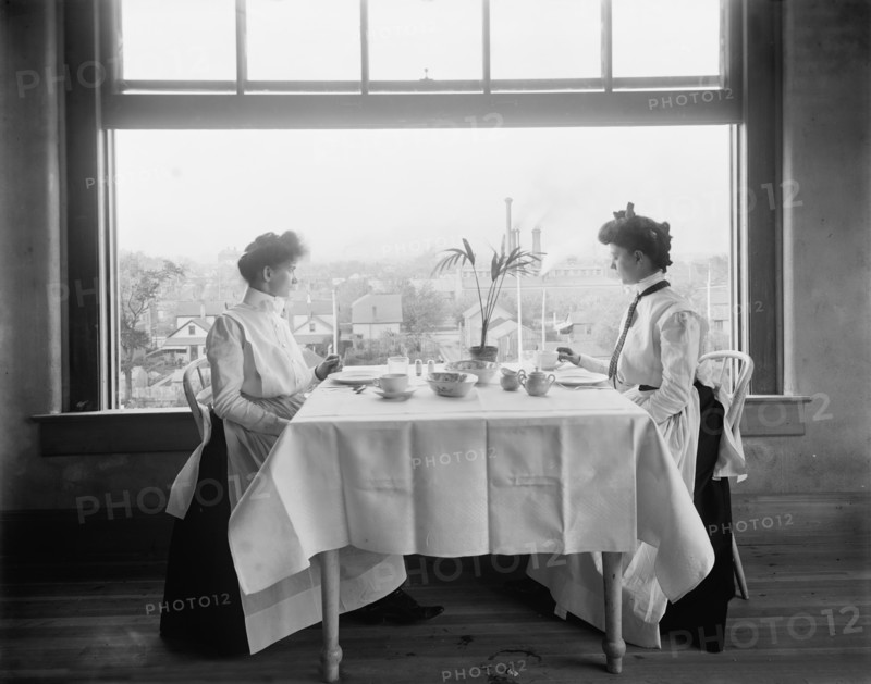 Two Young Women Having Lunch in Girl's Restaurant, National Cash Register Company, Dayton, Ohio, USA, William Henry Jackson for Detroit Publishing Company, 1902