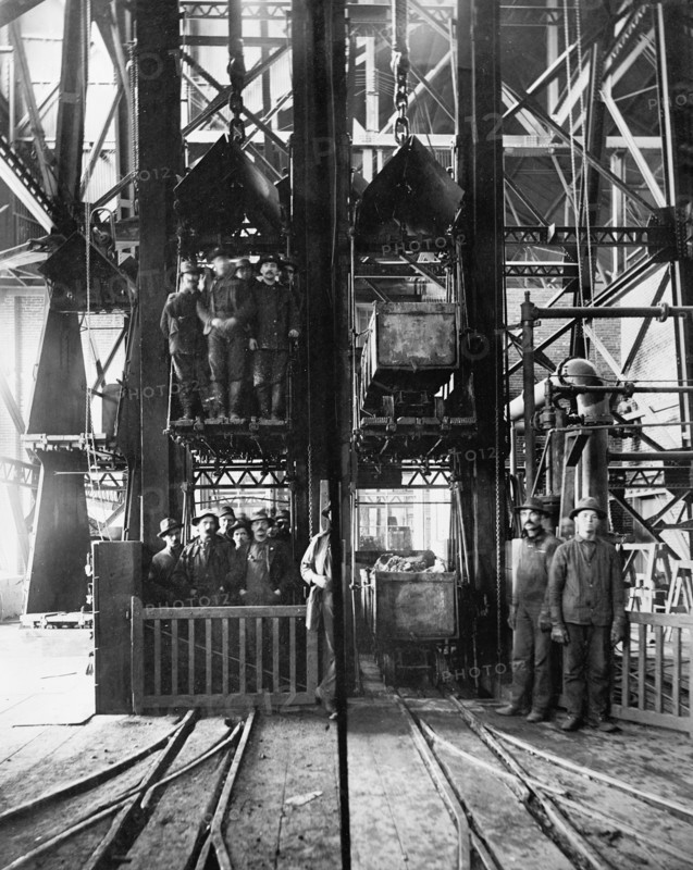 Hoisting Ore & Lowering Miners, Lead Homestake Mine, South Dakota, USA, Detroit Publishing Company, 1905