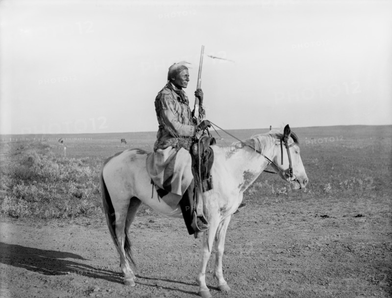 Rattlesnake, an Assiniboine, on guard on Outskirts of Camp, Fort Belknap, USA, Detroit Publishing Company, 1907