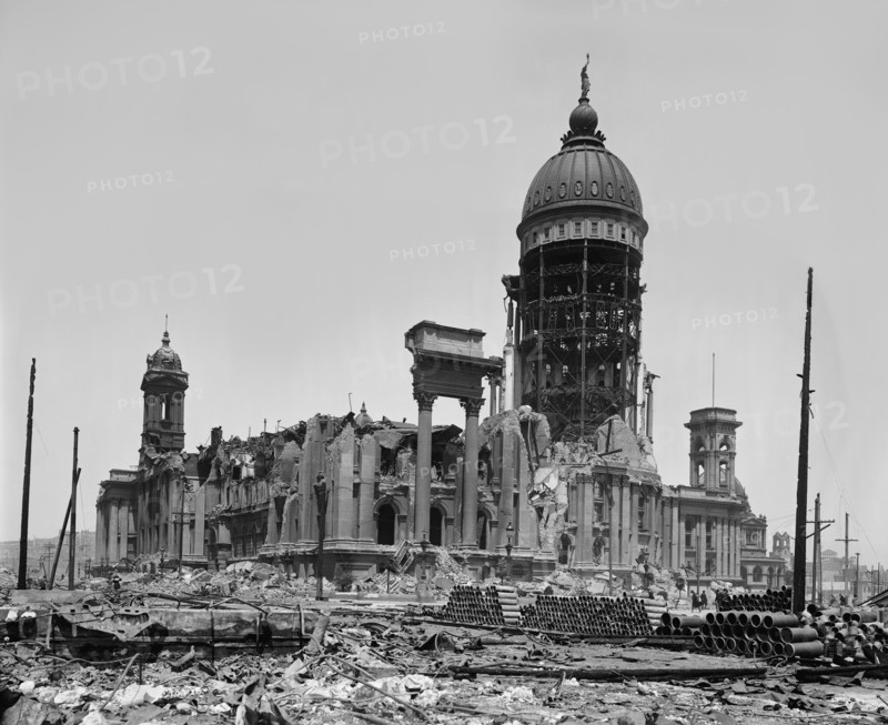 City Hall Ruins after Earthquake, San Francisco, California, USA, Detroit Publishing Company, 1906