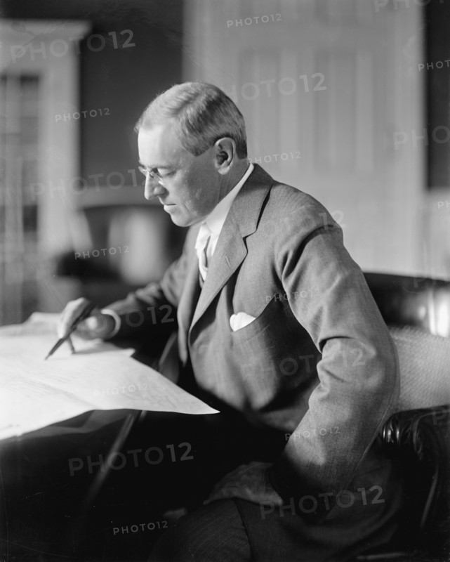 U.S. President Woodrow Wilson Reviewing Paperwork, Harris & Ewing, 1910's