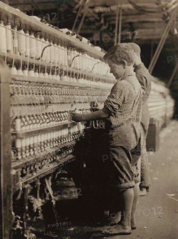 Two Young Boys Working as Doffers at Cotton Mill, North Pownal, Vermont, USA, Lewis Hine, 1910