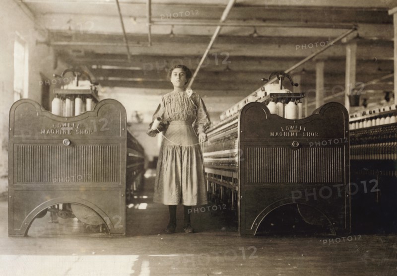 Young Teen Spinner Working in Textile Mill, Winchendon, Massachusetts, USA, Lewis Hine, 1911