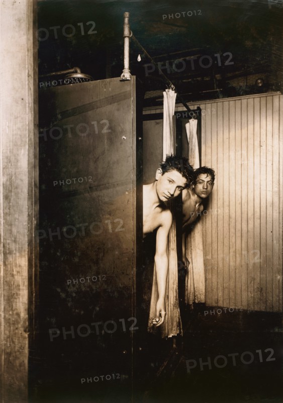 Two Boys Showering at Postal Telegraph Company, Broadway, New York City, New York, USA, Lewis Hine, 1910