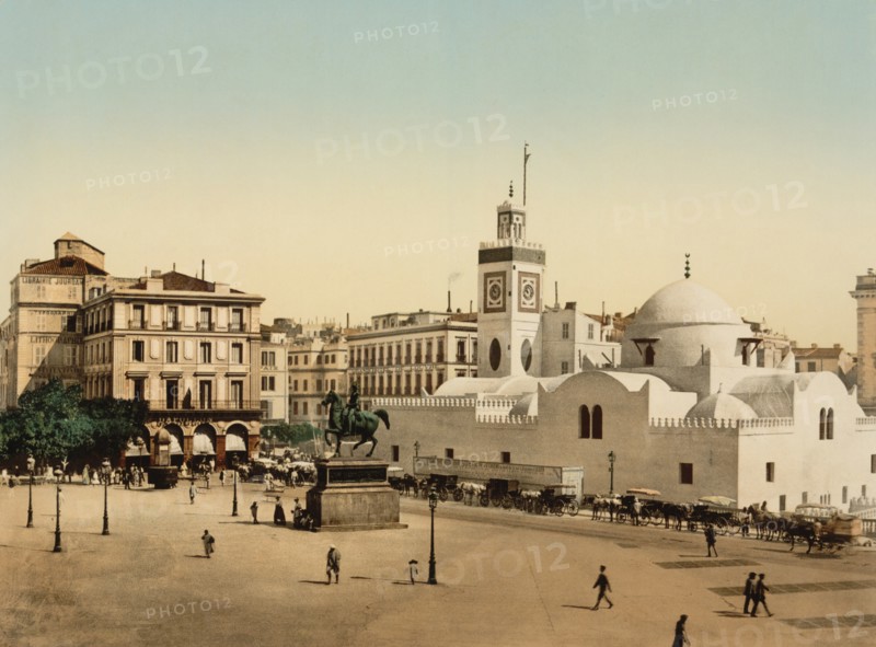 Government Place and El Jedid Mosque, Algiers, Algeria, Photochrome Print, Detroit Publishing Company, 1900