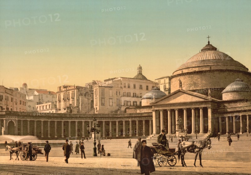 Plaza and Church of San Francesco di Paola, Naples, Italy, Photochrome Print, Detroit Publishing Company, 1900