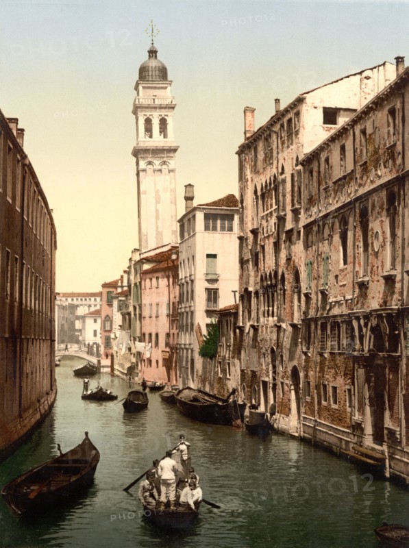 Canal Near St. George's, Venice, Italy, Photochrome Print, Detroit Publishing Company, 1900