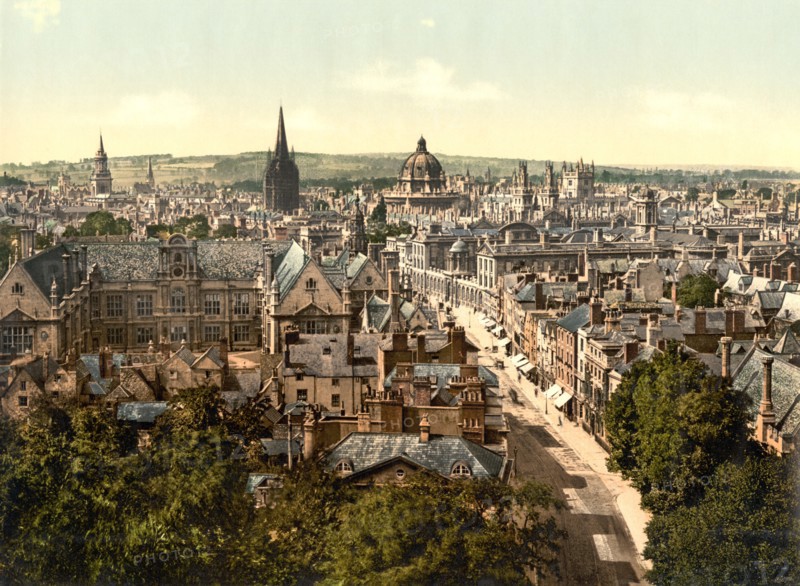 General View and High Street, Oxford, England, Photochrome Print, Detroit Publishing Company, 1900