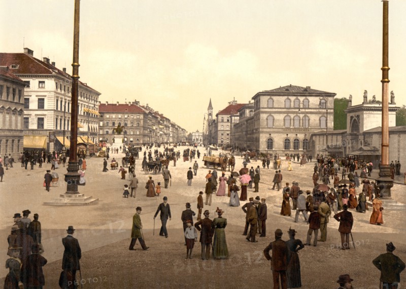 Street Scene, Odensplatz and Ludwigstrasse, Munich, Bavaria, Germany, Photochrome Print, Detroit Publishing Company, 1900