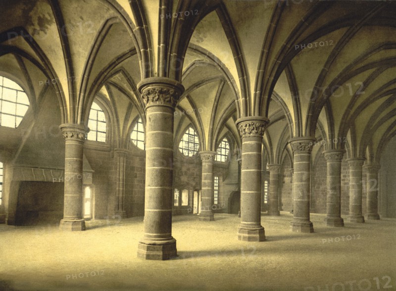 Knights' Hall, Mont St. Michel, France, Photochrome Print, Detroit Publishing Company, 1900
