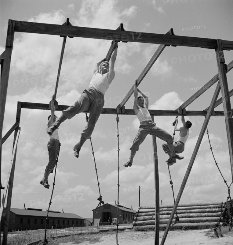 Enlisted Men Going Through Obstacle Course, Air Service Command, Daniel Field, Georgia, USA, Jack Delano for Office of War Information, July 1943