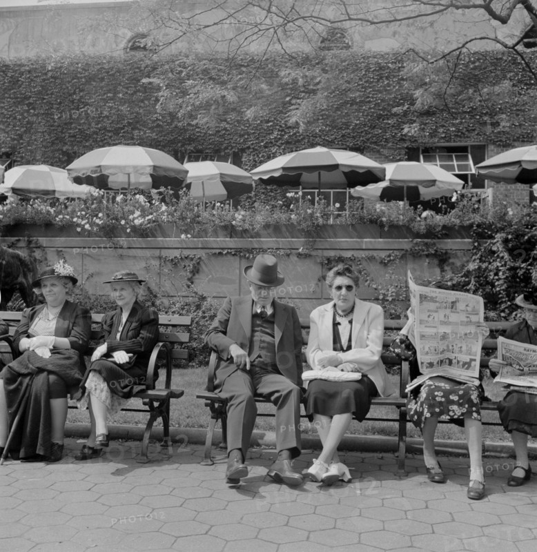 Sunday Bench Sitters in Front of Central Park Zoo Restaurant, New York City, New York, USA, Marjorie Collins for Office of War Information, September 1942