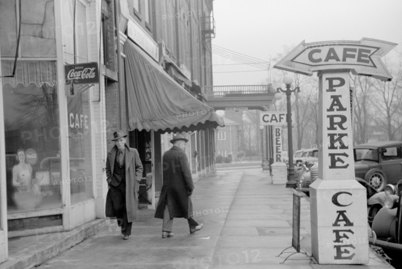 Main Street, Rockville, Indiana, USA, Arthur Rothstein for Farm Security Administration (FSA), February 1940