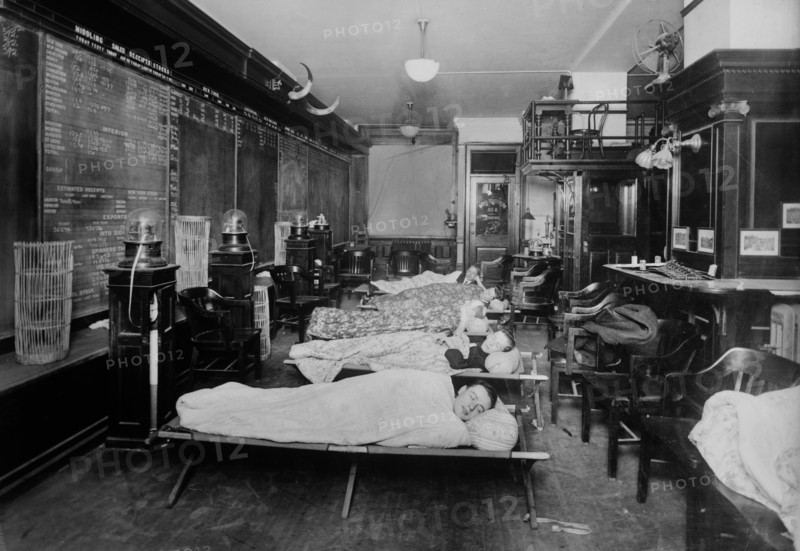 Workers Sleeping at 2am, Broker's Office, Wall Street, New York City, New York, USA, Bain News Service, 1910