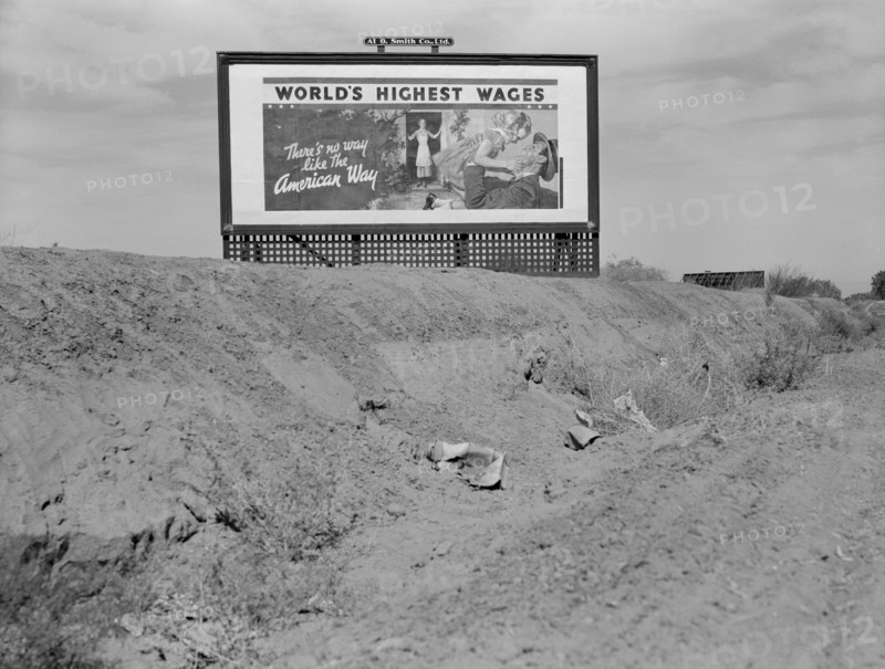 Billboard Sponsored by National Association of Manufacturers, U.S. Highway 99, California, USA, Dorothea Lange for Farm Security Administration, March 1937