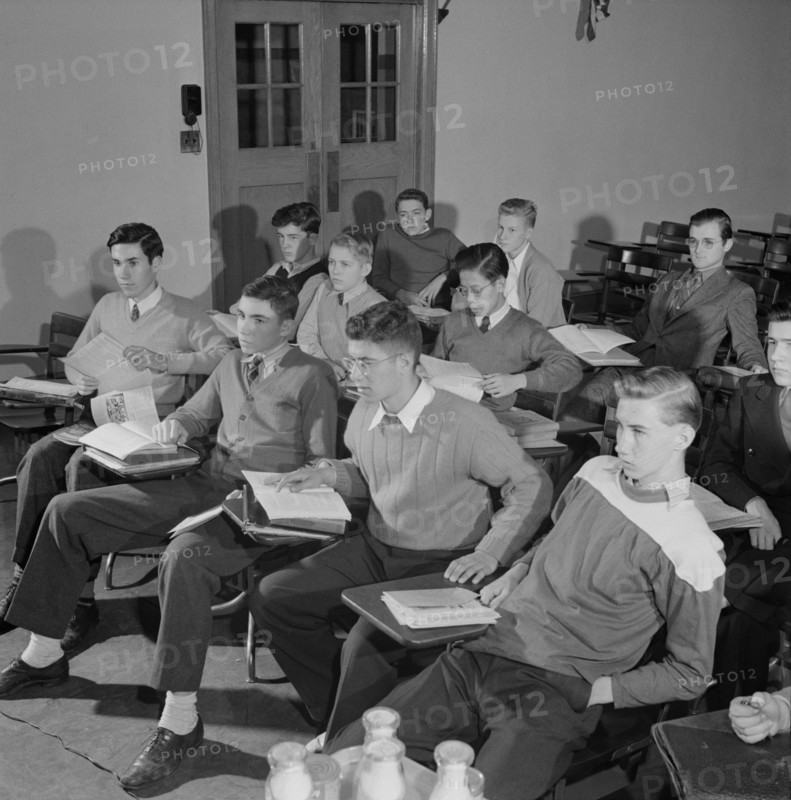 Teenage Boys in Classroom, Woodrow Wilson High School, Washington DC, USA, Esther Bubley for Office of War Information, October 1943