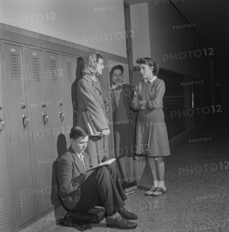 Group of High School Students Talking at Lockers, Washington DC, USA, Esther Bubley for Office of War Information, October 1943