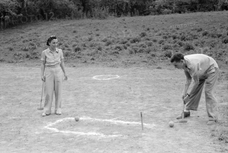 Two People Playing Croquet at American Legion Fish Fry, Oldham County, near Louisville, Kentucky, USA, Marion Post Wolcott for Farm Security Administration, August 1940