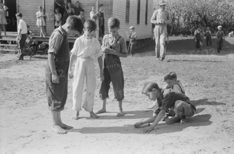 Mountain Children Playing Marbles after School, Breathitt County, Kentucky, USA, Marion Post Wolcott for Farm Security Administration, September 1940