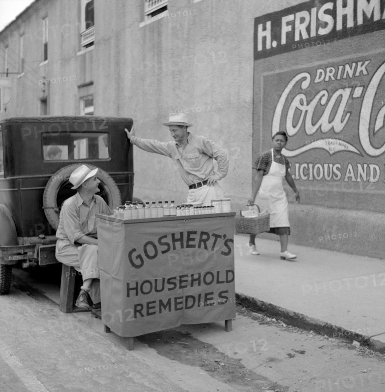 Street Vendor Selling Household Remedies, Port Gibson, Mississippi, USA, Marion Post Wolcott for Farm Security Administration, August 1940