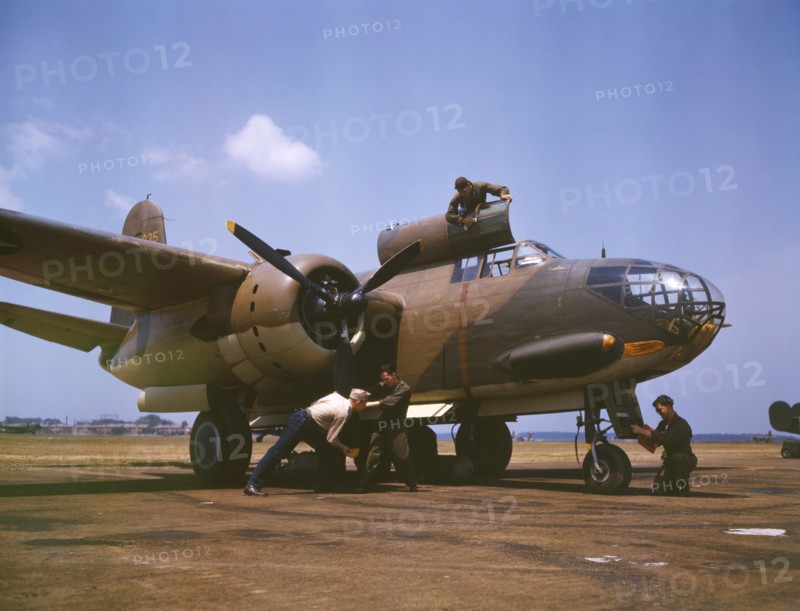 Mechanics Servicing A-20 Bomber, Langley Field, Virginia, USA, Alfred T. Palmer for Office of War Information, July 1942