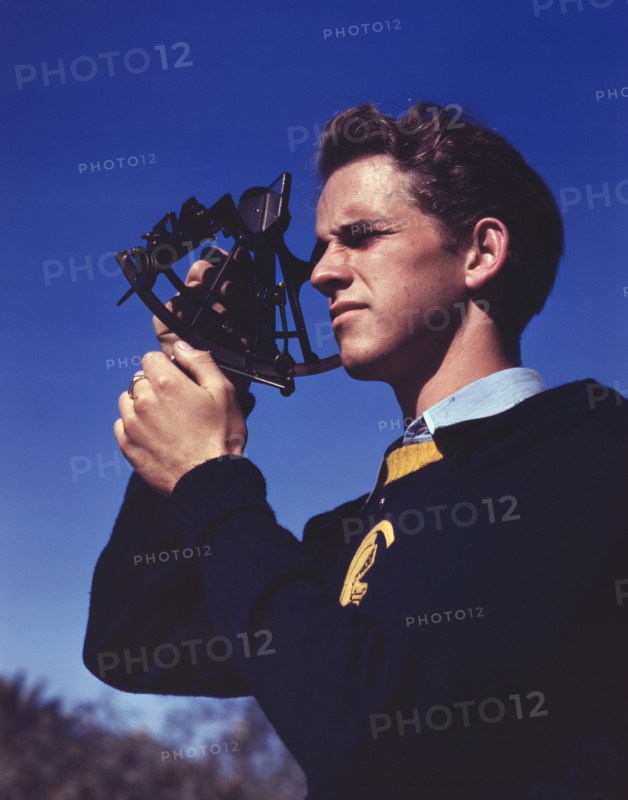 Thomas Graham, Member of Victory Corps at Polytechnic High School, Learning to use Sextant to Determine Longitude and Latitude, Los Angeles, California, USA, Alfred T. Palmer for Office of War Information, September 1942