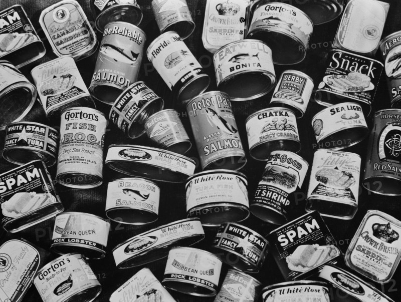 Canned Meat and Fish that were Rationed during WWII, USA, Alfred T. Palmer for Office of War Information, March 1943