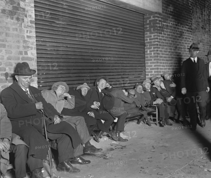 Line of Sleeping Men Waiting for the Sale of World Series Tickets, Griffith Stadium, Washington DC, USA, National Photo Company, October 3, 1924