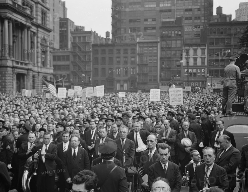 Crowd in Madison Square on D-Day, New York City, New York, USA, Howard R. Hollem for Office of War Information, June 6, 1944