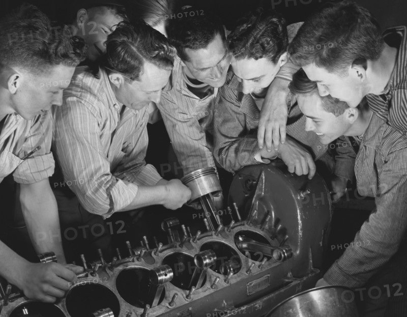 High School Boys and Instructors, Aircraft Construction Class during WWII, De Land, Florida, USA, Howard R. Hollem for Office of War Information, April 1942