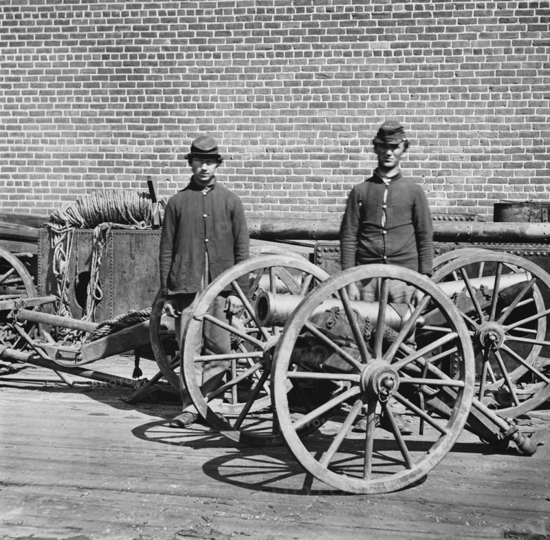 Confederate Soldiers with Brass Mountain Howitzers, Richmond, Virginia, USA, by George N. Barnard, April 1865