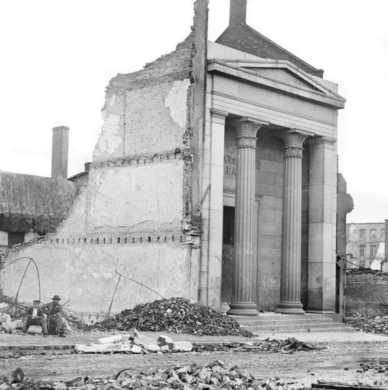 Ruins of Exchange Bank, Main Street, Richmond, Virginia, by George N. Barnard, April 1865