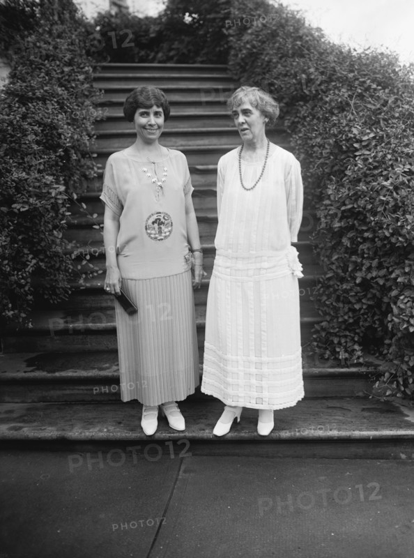 First Lady Grace Coolidge with Mrs. Caro Dawes, Washington DC, USA, National Photo Company, July 1924