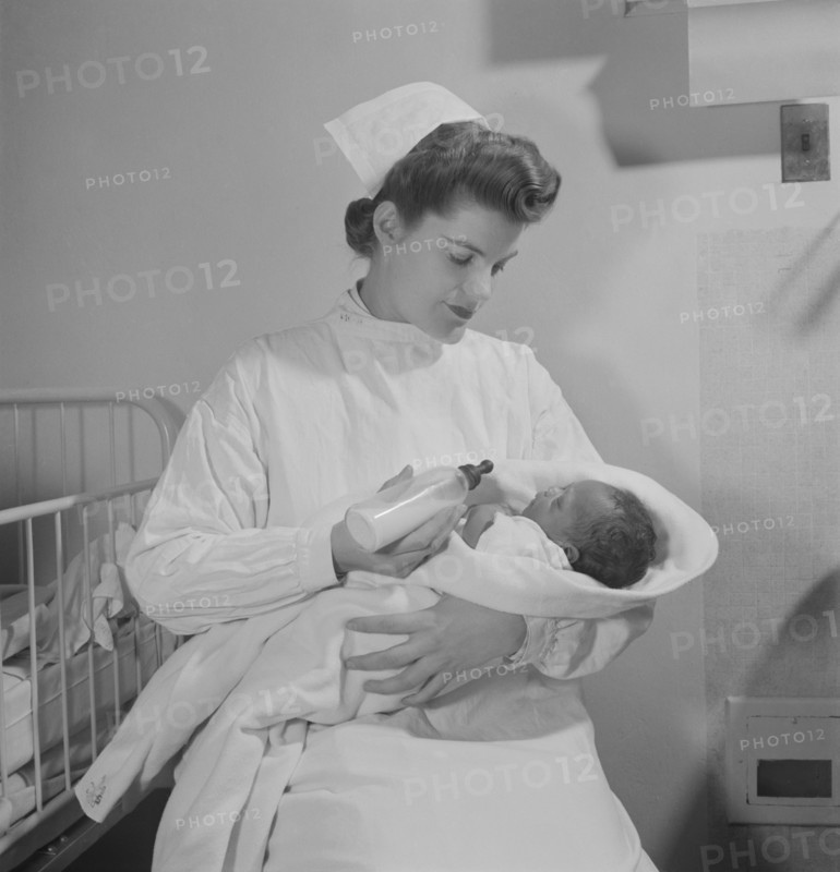Nurse Feeding Newborn Baby, Fritz Henle for Office of War Information, November 1942