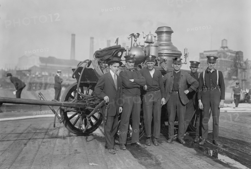 Group of Firemen with Horse-Drawn Fire Engine, New York City, New York, USA, Bain News Service, 1913