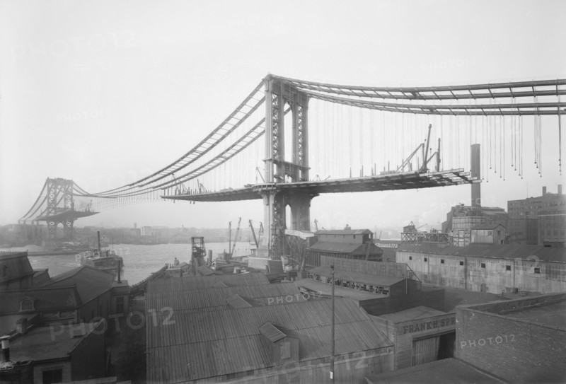 Manhattan Bridge Construction, View from Brooklyn, New York, USA, Bain News Service, March 1909