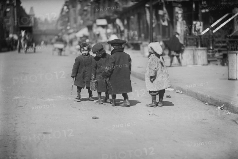Four Children Playing in Street, New York City, New York, USA, Bain News Service, April 1909