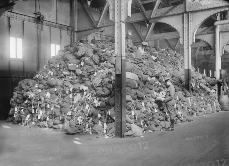 Large Piles of Soldier's Bags after Returning from Europe at End of World War I, New York City, New York, USA, Bain News Service, 1919