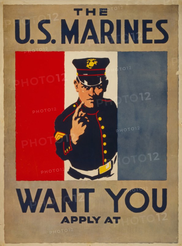 Marine Pointing Finger, "The U.S. Marines Want You", Recruitment Poster, World War I, USA, 1917