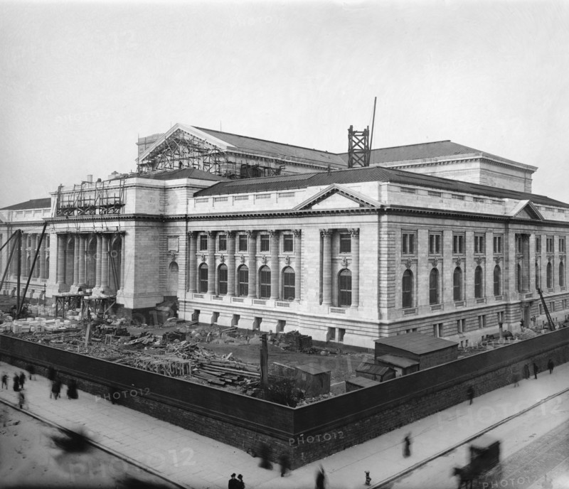 Construction of Public Library, Fifth Avenue, New York City, New York, USA, Detroit Publishing Company, 1907
