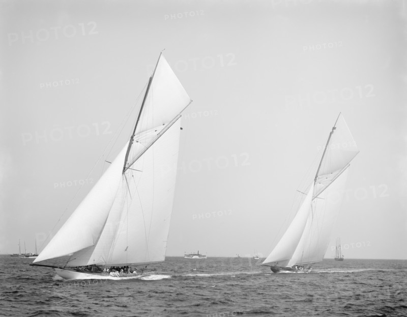 Columbia and Shamrock II, Prior to Start of America's Cup Race, New York Harbor, USA, Detroit Publishing Company, October 1901
