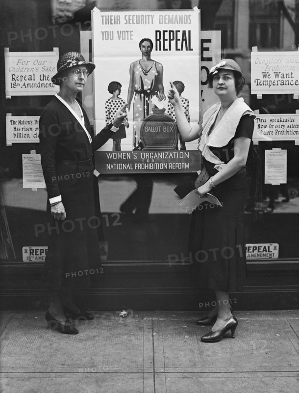 Two Women Standing with Sign Supporting Repeal of 18th Amendment, Sponsored by Women's Organization for National Prohibition Reform, Washington DC, USA, Harris & Ewing, 1932